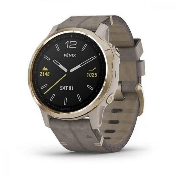 Garmin fenix 6S Pro Sapphire Light Gold with Shale Grey Leather Band