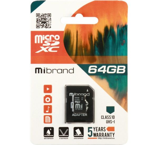 Mibrand 64 GB microSDXC Class 10 UHS-I + SD Adapter MICDXU1/64GB-A