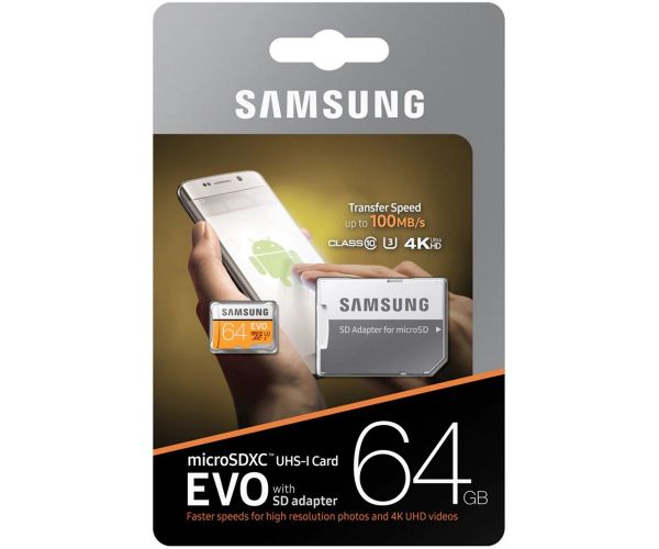 Samsung 64 GB microSDXC Class 10 UHS-I U3 EVO + SD Adapter MB-MP64GA