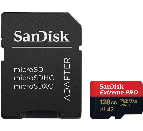 SanDisk 128 GB microSDXC UHS-I U3 Extreme Pro A2 + SD Adapter SDSQXCY-128G-GN6MA